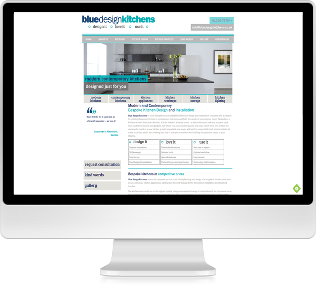 Blue Design Kitchens Website On Desktop